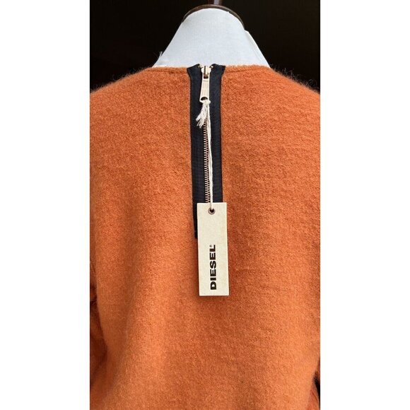 Diesel Women’s Orange Mohair Blend V-Neck Back Zip Pullover Sweater Size S - Picture 11 of 14